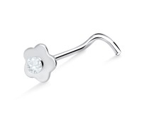 Flower Shaped Silver With Stone Curved Nose Stud NSKB-24